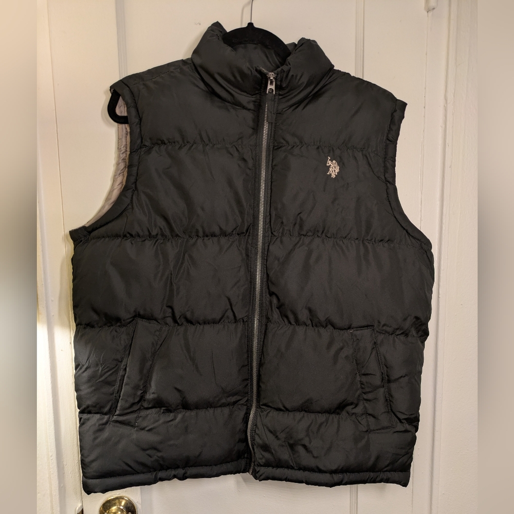 US Polo Assn Black Puffer Vest with Logo Mens Medium